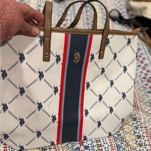 U.S. Polo Assn. White Tote with Navy and Red Accents